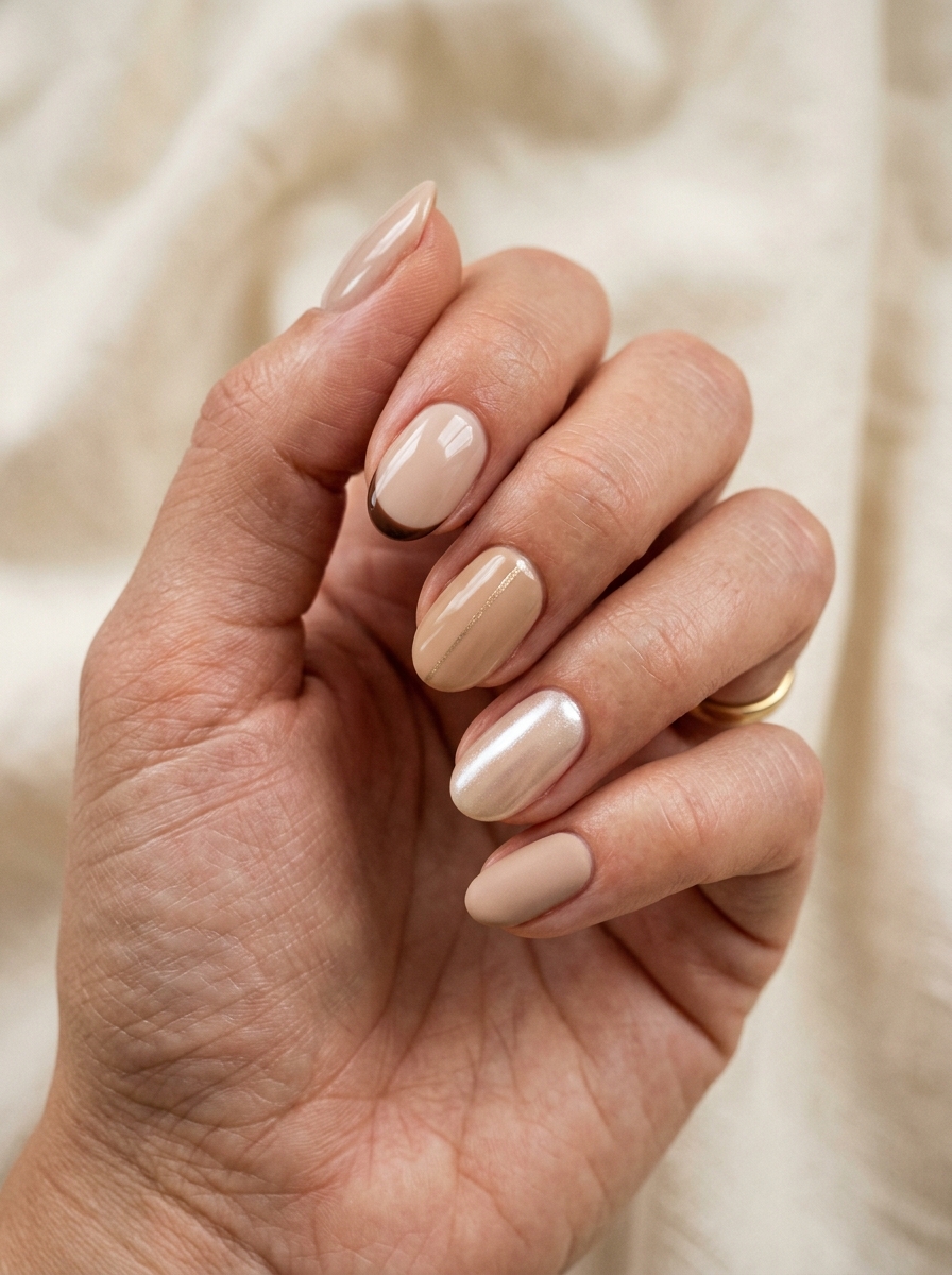 Modern Mixed Beige Nails als Beige Nägel Ideen Inspiration 2026